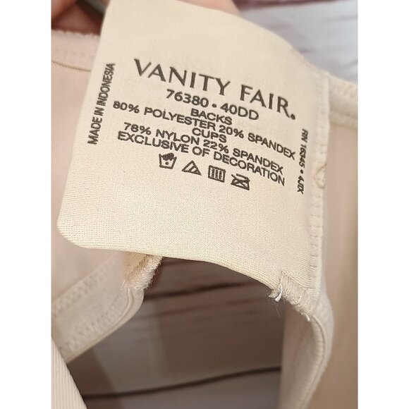 Vanity Fair Nude Floral Lace Underwire Bra 40Dd Soft Seamless Comfort Lingerie - Picture 5 of 5